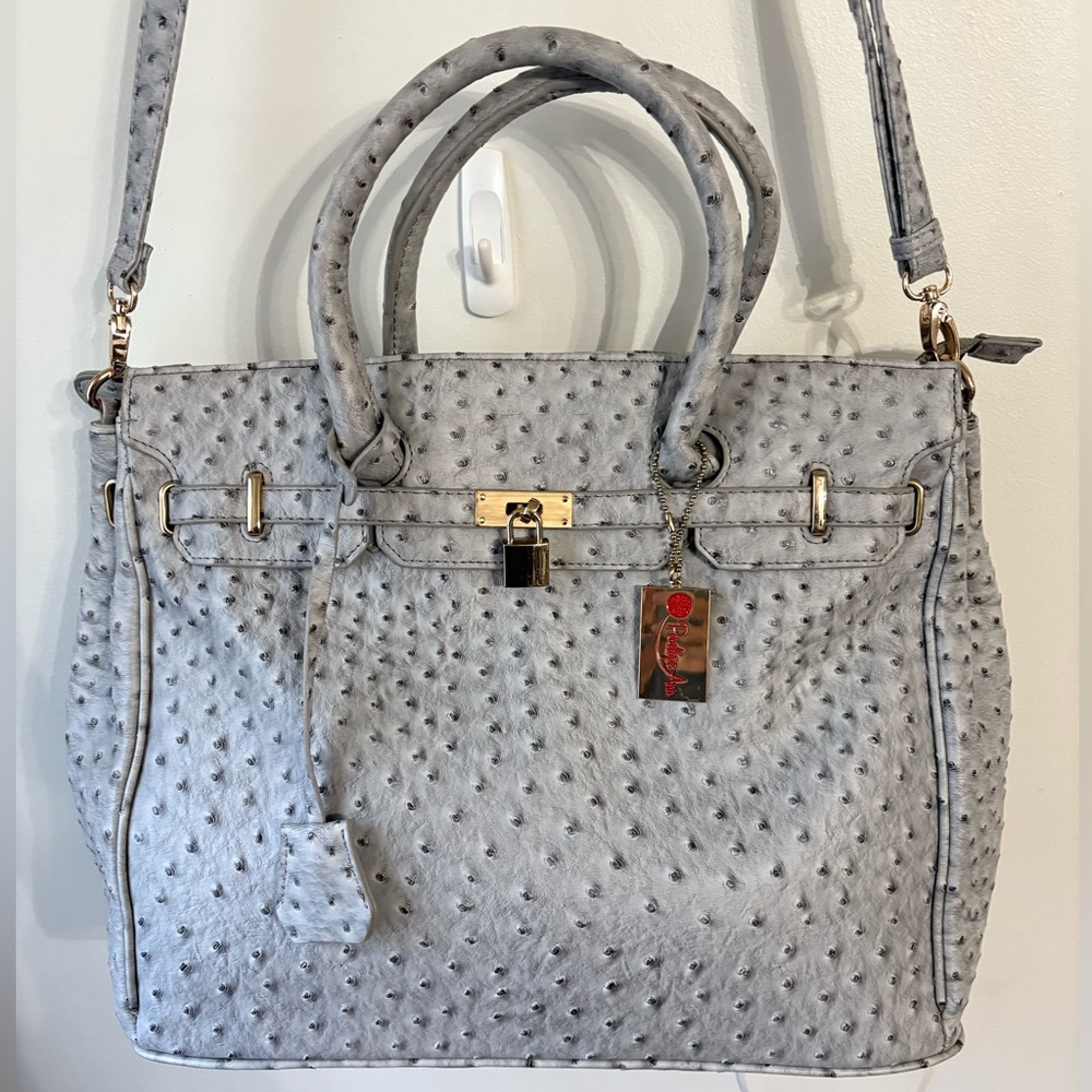 Penelope Ann Ostrich Skin Faux Leather Hand Shoulder Bag  NWOT
